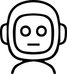 A simple black-and-white line illustration of a friendly robot face with round eyes, a small straight mouth, and a smooth rounded head.