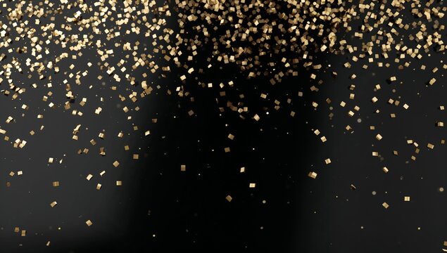 Golden confetti falling on a black background creating a festive and celebratory atmosphere of joy