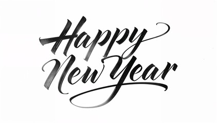 Obraz premium Calligraphic happy new year greeting with black ink on a white background for festive celebrations