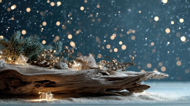 Driftwood christmas decoration creating festive serene winter atmosphere