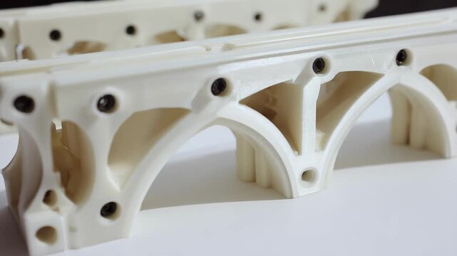 Detailed medium view of a bracket prototype made with rapid 3D printing emphasizing structural features and design innovation for bespoke millwork