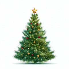 Fototapeta premium A Christmas tree decorated with ornaments and a star on top.