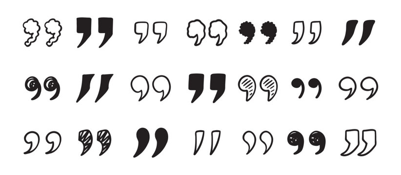 Quotation mark doodle hand drawn set. Quotation marks drawing for quotes template