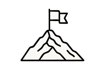 A minimalistic handdrawn illustration of a mountain with a flag on top, representing achievement and reaching goals. Ideal for websites, apps, and presentations.	