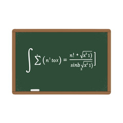 Illustration of a green chalkboard with mathematical formula written on it, suitable for educational and learning purposes, background, and graphic element.	