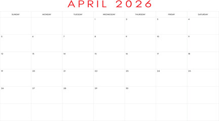Clean april 2026 calendar grid, April 2026 Calendar - Fresh Monthly Planner Vector