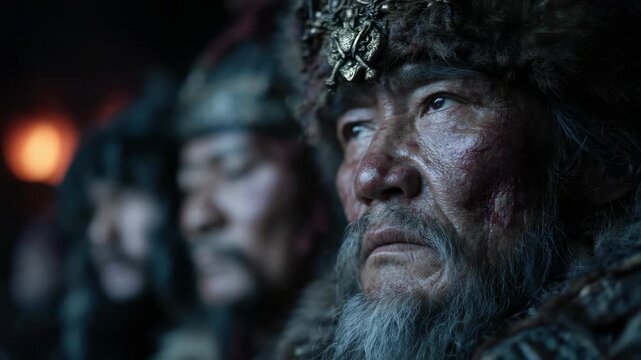 Majestic warriors gather in a historic setting, showcasing strength and unity among tribal leaders