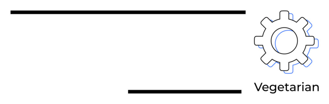 Gear shape with bold lines and Vegetarian text, emphasizing sustainability, innovation, and purpose. Ideal for eco-awareness, modern branding, mechanics, industry, healthy living teamwork simple