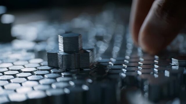 Medium shot focusing on hexagonal shapes being aligned emphasizing modern geometric precision in structural setups