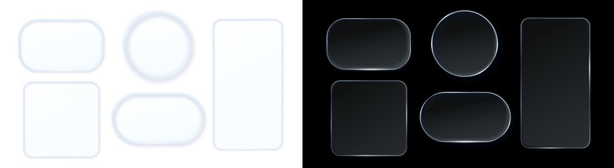 PNG image of Collection of glass morphism elements featuring rounded rectangles squares and...
