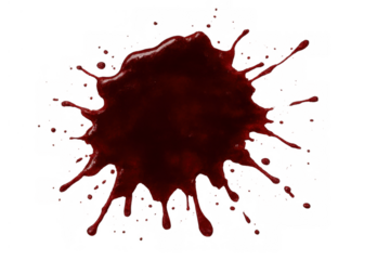 Blood splat creating a messy stain, representing themes of violence, injury, and horror with a transparent background