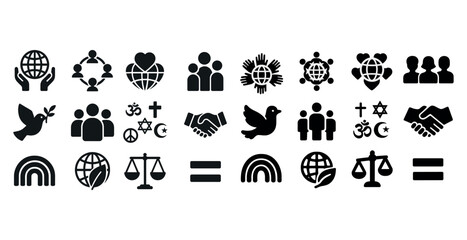 Icon set: global unity and peace symbols with diverse elements