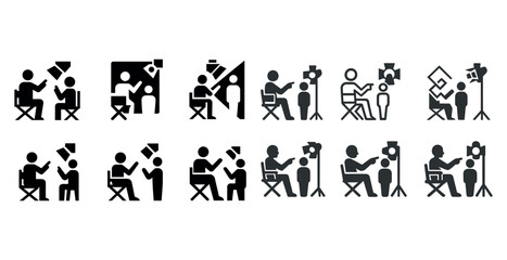 Fototapeta premium Icon set of photography sessions highlighting photographer and subject posing