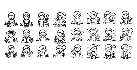 Cute cartoon kids engaging in outdoor activities