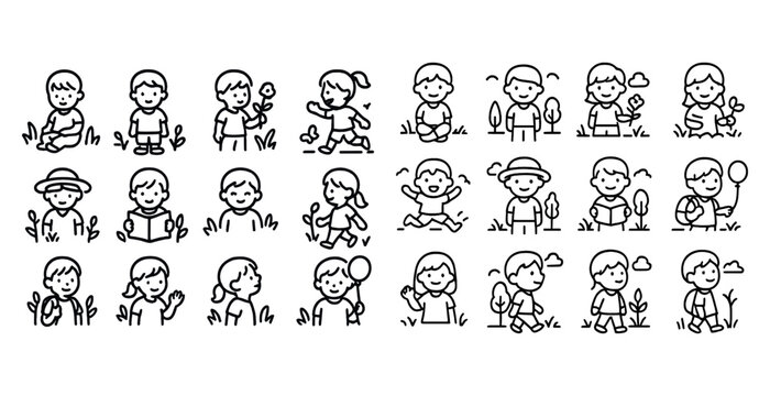 Cute cartoon kids engaging in outdoor activities