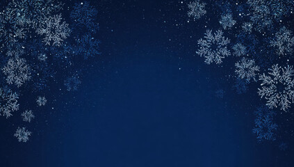 Elegant blue background with delicate white snowflakes falling from the top corners, creating a serene winter scene.