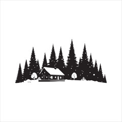 Obraz premium Black and White Winter Cabin in Snow Vector Illustration