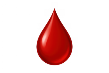 Blood drop isolated on a transparent background. Red liquid droplet for medical, health, human body, and donation themes