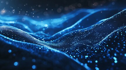 Abstract glowing blue data waves pulsing with energy, perfect for technology, science, or innovation backgrounds and modern presentation visuals