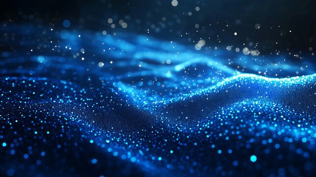 Stunning blue digital wave background for tech, science and innovation concepts with vibrant glowing particles creating a modern dynamic design.