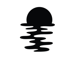 Fototapeta premium sun silhouettes icon. Vector template sun reflection in water. Sunset and waves reflection.