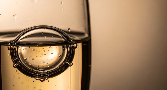 Macro close up of a large bubble in a champagne glass, abstract celebration background with copy space - Powered by Adobe