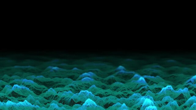 Fast motion close up of disturbed blue ocean water with glowing glowing tips surface