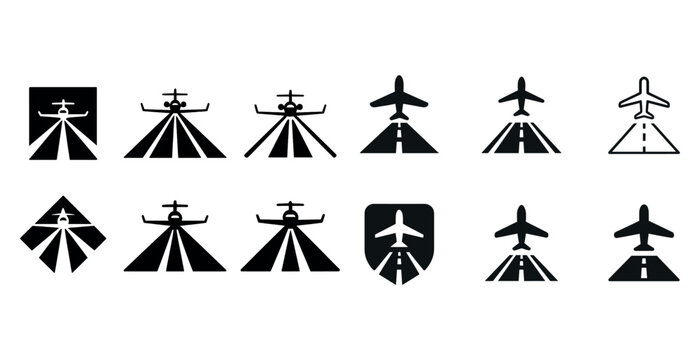 Airplane traffic symbols collection: diverse runway and flight path icons