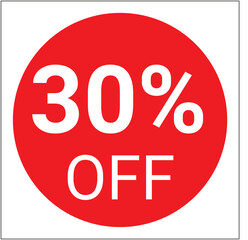 30 Percent OFF Red Circular Discount Sticker
