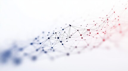 Dynamic network connection with red and blue nodes showcases global communication, technological advancement, and digital innovation in a modern design