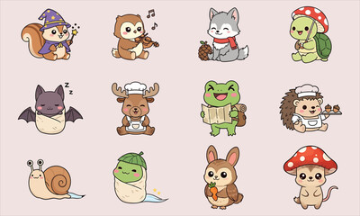 Cute Forest Animals Cartoon Set | Kawaii Woodland Creatures for Stickers, Kids Products & Nursery Art