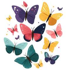Collection of beautiful colorful butterflies isolated on a white background.