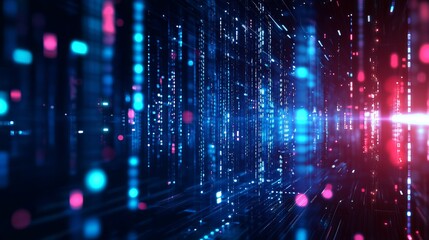 Dynamic abstract data stream with vibrant blue and red hues representing modern technology and digital innovation for tech industry applications