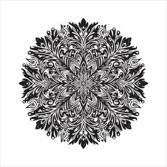 Fototapeta premium Black and White Snowflake Mandala Vector with Symmetrical Radial Design