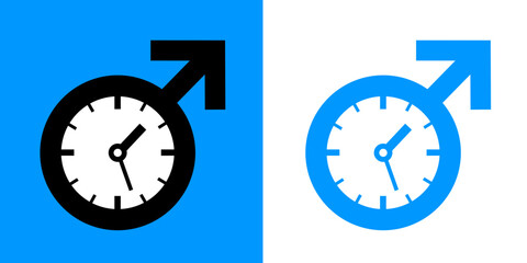Male biological clock - symbol of man gender and sex symbol, sign and pictogram with clocks. Ageing / aging and decline of fertility and sterility. Men and stamina and endurance. Vector illustration.