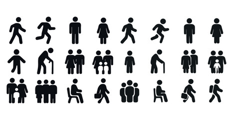 Silhouette icons of people in various activities and poses