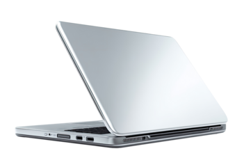 Open silver laptop, angled view