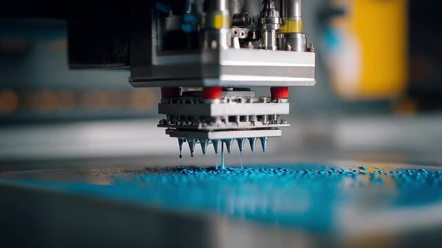 Closeup of advanced micro droplet print head delivering ultrafine ink particles for exceptional detail and clarity in digital printing