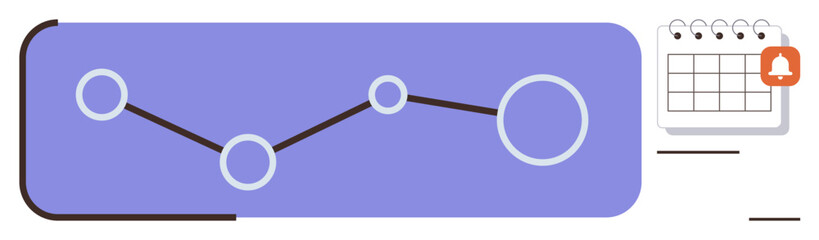 Graph with connected points showing data progression, calendar with reminder icon. Ideal for analysis, productivity, planning, strategy, organization, data tracking scheduling. Simple flat metaphor