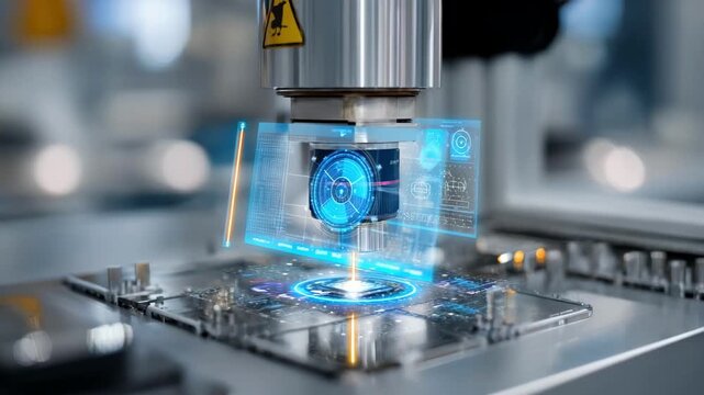 Medium frame focusing on sensors tracking resin homogeneity with connected interfaces displaying continuous data analytics for consistency.