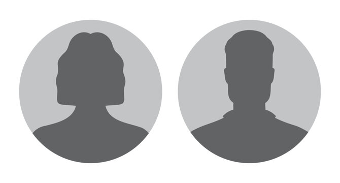 woman and man silhouette avatars or profile gray icon. male and female portraits, anonymous people icons different styles, oval, square, circle shape