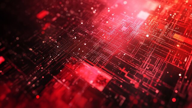 Immersive red technology background with glowing circuits and data streams for cutting-edge technology concepts, futuristic designs, and digital innovation