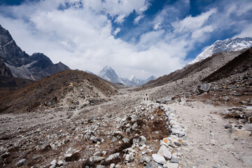 Everest base camp trekking path in Lobuche area, Nepal