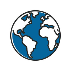 Simple illustration of Earth globe with blue oceans and outlined continents  