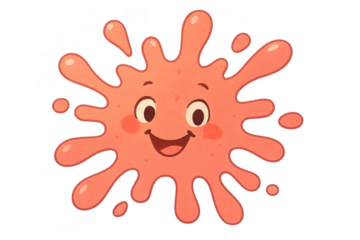 Pink cartoon slime blob character splashing and smiling, showing happiness, fun, and a friendly mood