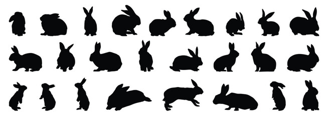 rabbit or bunny silhouette set. rabbit isolated farm animal realistic silhouette icon vector collection