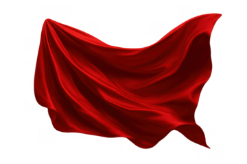 Smooth red silk fabric flowing and waving, creating elegant drapes and soft folds. Transparent background