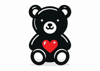 Teddy bear shares his love with his heart, black and white silhouette illustration