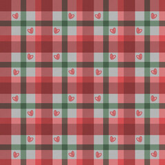 seamless plaid pattern with red hearts, perfect fabric, textile inspo, transparent background