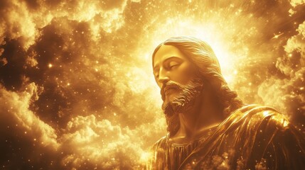 Divine Figure in Flowing Garments, Radiant Light Emanating from Central Figure, Spiritual Representation, Religious Symbolism, Hope and Faith.